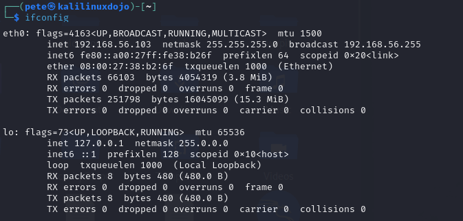 ifconfig results