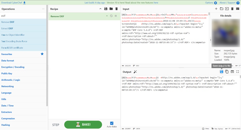 CyberChef Remove EXIF Save File