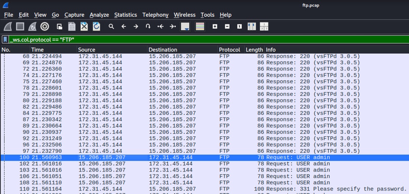 Relevant section of the .pcap file showing the answer to task 1